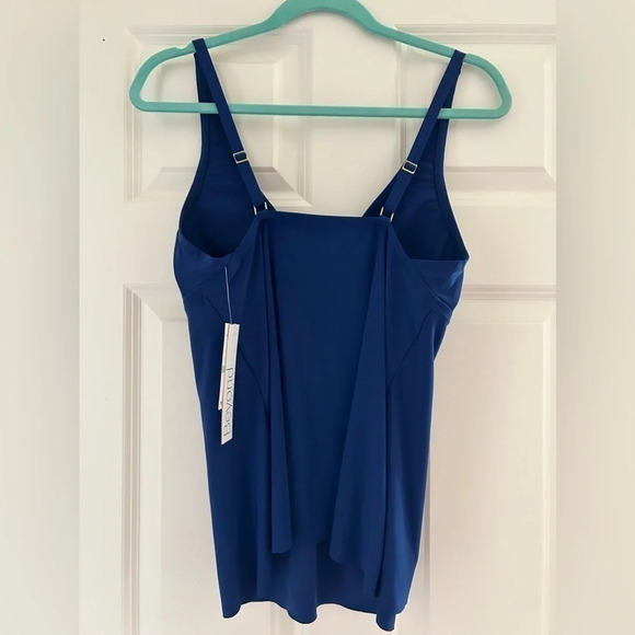 NWT Beyond Control Solid Front-Cascade Tankini Top in Blue NEW - Picture 5 of 7